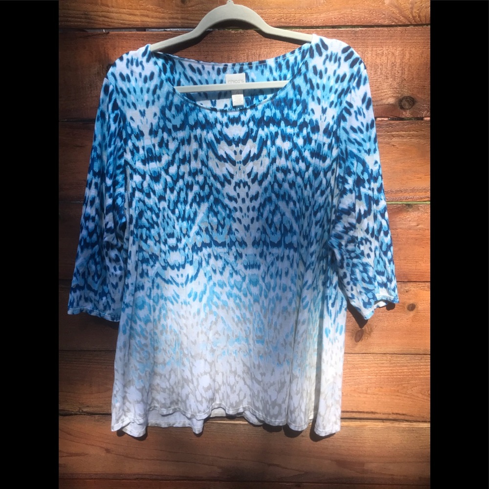 Chico’s blue tan print ombré tunic top size 4. XXL